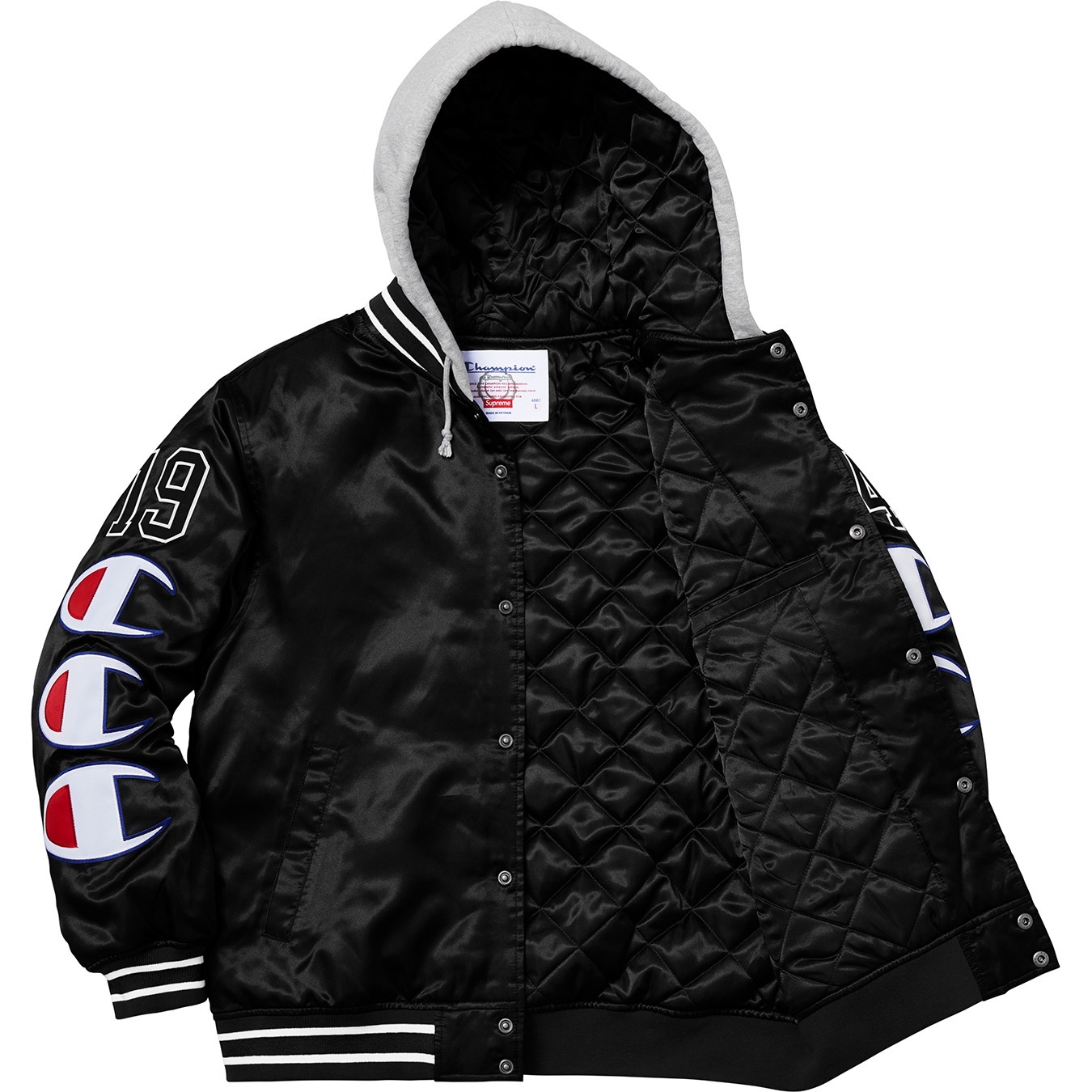 Supreme®/Champion® Hooded Satin Varsity Jacket view 13